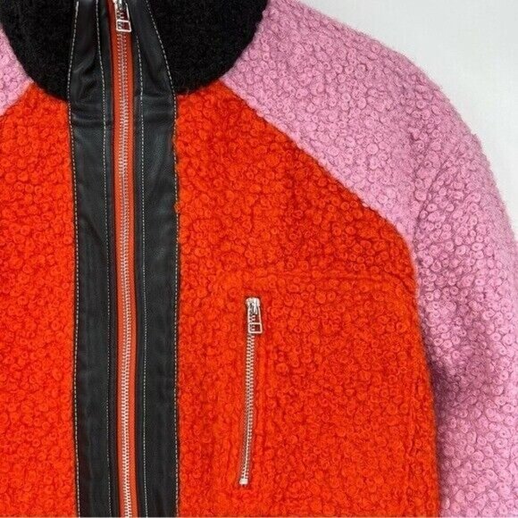 STAUD Scrabble Patchwork Effect Color Block Coat Jacket Size XS Rosebud Poppy - Picture 2 of 10